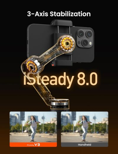 Hohem iSteady V3 Gimbal Stabilizer for Smartphone, 3-Axis Stabilization with AI Tracker, Detachable Remote Control, Built-in Extension Rod and Tripod, Portable and Foldable, Video Recording, Black - 이미지 7