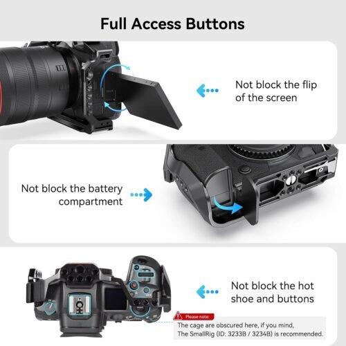 SmallRig R5 / R5 C / R6 Cage for Canon R5 R6 R5 C, Aluminum Alloy DSLR Rig Stabilizer with Cold Shoe, 1/4"-20 and 3/8"-16 Threaded Holes for Filmmaking, Video Shooting 2982B - 이미지 3