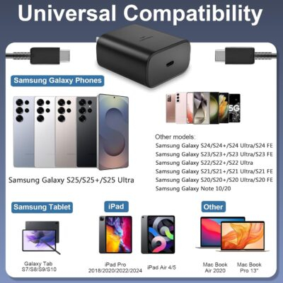 45W Super Fast Charger USB C Android Phone Charger Type C Charger Fast Charging Block with 6.6FT C Charger Cord for Samsung Galaxy S25/S25 Ultra/S25+/S24 Ultra/S24/S24+/S23/S22/S21/S20/Note20/Note 10 - 이미지 7
