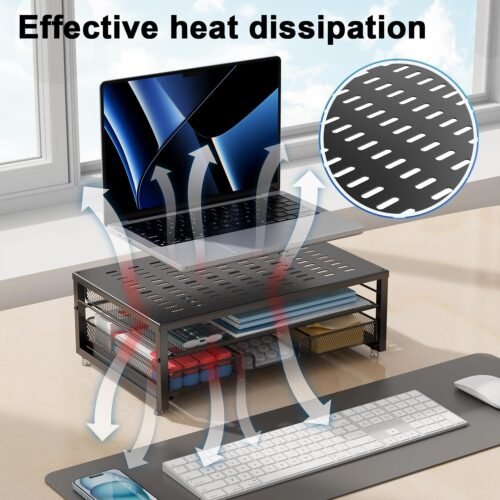 gianotter Computer Monitor Stand Riser, Desk Organizers and Accessories with Drawer, Office Desk Accessories & Workspace Desktop Organizers Storage for Classroom Office Supplies (Black) - 이미지 3