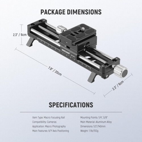NEEWER 140mm Macro Focusing Rail Slider with 360° Rotation, 4 Directional Locking, Retractable Feet, Acra Type QR Plate, 1/4" & 3/8" Screw for Camera Macro Photography Close Up Shooting, GM-MP2 - 이미지 8