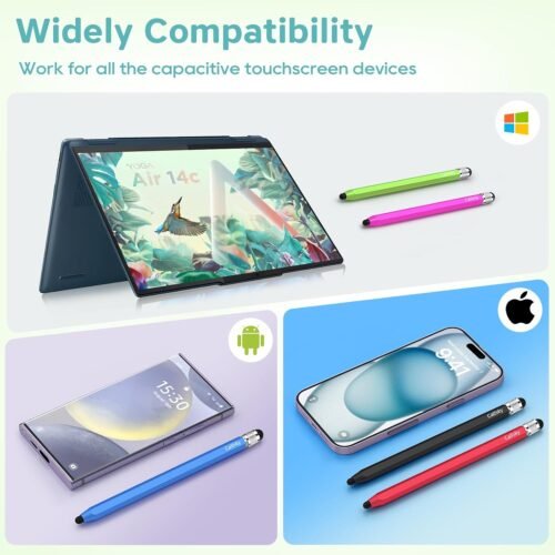 Stylus Pens for Touchscreen, 2 Size Rubber Tips Stylus Pen with Metal Hexagonal Barrel, Compatible for iPad iPhone Chromebook and Android Tablets, Suit for All Touch Screen Devices 5 Pcs 10 Tips - 이미지 6