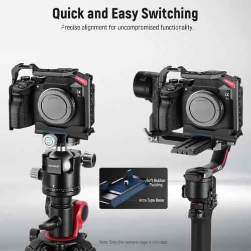 NEEWER Full Camera Cage Compatible with Sony a7R V/a7R IV/a7 IV/a7S III/a1, Aluminum Video Camera Rig with Full Access/Arca Type QR Base for Quick Switch, Compatible with DJI RS Stabilizers, CA004 - 이미지 6