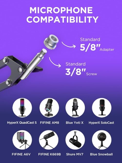 InnoGear Boom Arm Microphone Mic Stand for Blue Yeti HyperX QuadCast SoloCast Snowball Fifine Shure SM7B and other Mic, Medium - 이미지 4