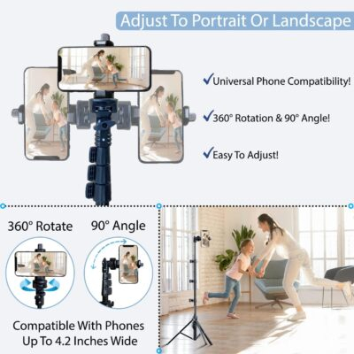 Fugetek 51" Professional Selfie Stick Tripod, 100% All Aluminum Stick & Legs, Lightweight, Detachable Bluetooth Remote, Portable All in One, Compatible with iPhone & Android, Non Skid Feet, Black - 이미지 6