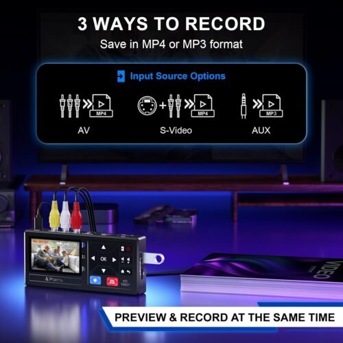Portta VHS to Digital Converter, Video to Digital Recorder with Remote, Compatible with VHS, VCR, DVR, DVD, Cassette, Hi8, Mini DV Players, Camcorder, Gaming Consoles (Player not Included) - 이미지 2