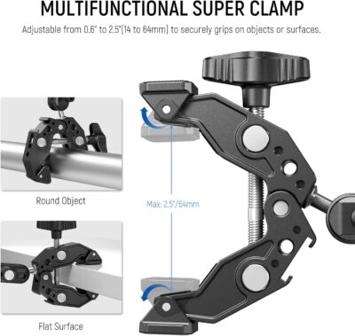 NEEWER Super Clamp with 3" Dual Ballhead Magic Arm, Cold Shoe, 1/4" Threads, Phone/Action Camera Mount Adapter for Desk Tripod Tube Crossbar Gimbal Rods Compatible with SmallRig GoPro DJI, ST83 - 이미지 3