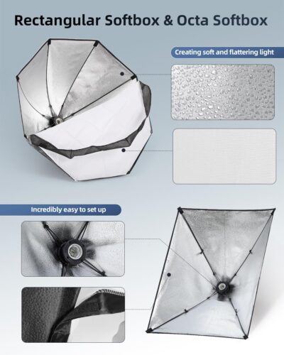 Skytex Softbox Lighting Kit 3Pack, 20x28in Soft Box | 135W 5500K E27 Bulb Continuous Photography Lighting, Photo Studio Lights Equipment for Camera Shooting, Video Recording - 이미지 4