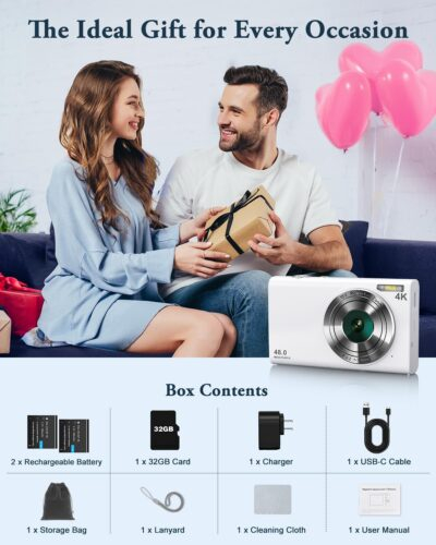 Digital Camera, 4K Autofocus Vlogging Camera with Flash, 48MP Point and Shoot Digital Camera with 16X Zoom, Anti-Shake, 32GB Card, Portable Compact Camera for Teens Adult Beginner(White) - 이미지 7