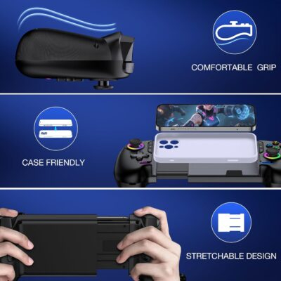 NinjaPlusOX Mobile Game Controller for iPhone/Android with Hall Joystick and LED, Wireless Phone Controller with Phone Case Support, Compatible with Xbox Game Pass, Steam Link, Call of Duty, Roblox - 이미지 9