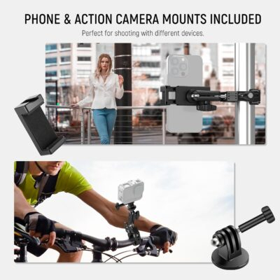 NEEWER Super Clamp with 3" Dual Ballhead Magic Arm, Cold Shoe, 1/4" Threads, Phone/Action Camera Mount Adapter for Desk Tripod Tube Crossbar Gimbal Rods Compatible with SmallRig GoPro DJI, ST83 - 이미지 7
