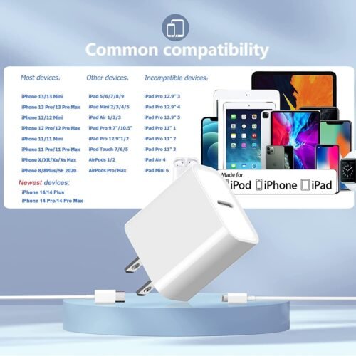 iPhone 13 14 Charger Cable,[Apple MFi Certified]2Pack iPhone Fast Charger 20W Type C Wall Charger Travel Plug Adapter USB C to Lightning Cable for iPhone 14/13 Pro Max/13 Mini/12/12 Pro Max/11 Pro Max - 이미지 7