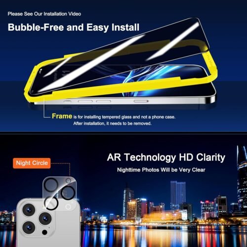 QHOHQ for iPhone 16 Pro Max Privacy Screen Protector + Camera Lens Protector, [Military Grade Shatterproof], Top 9H+ Anti Spy Glass, Full Edge Coverage, Ultra Durable,with Installation Tool [3+3 Pack] - 이미지 8
