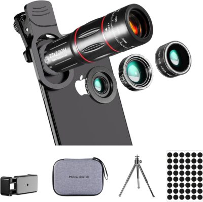 Phone Camera Lens Kit Upgraded Version Telephoto 28X Wide Angle 0.6X Macro 20X Fisheye 198° for Most
