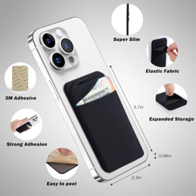 3Pack Cell Phone Card Holder Pocket for Back of Phone,Stretchy Stick on Wallet Credit Card ID Case Pouch Sleeve Self Adhesive Sticker with Flap for iPhone Samsung Galaxy-2Black+1Navy Blue - 이미지 5