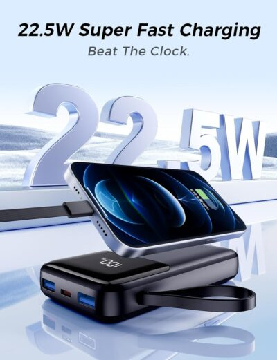 Portable Charger with Built in Cable, 15000mAh Power Bank, 22.5W Fast Charging, 6 Outputs, Slim Travel Essential Battery Pack with LED Display, Compatible with iPhone 16/15/14/13, Samsung, iPad, etc - 이미지 2