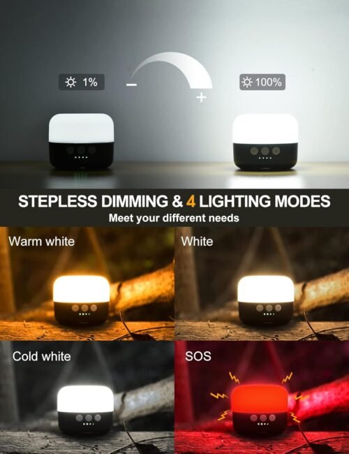 LED Camping Lantern Rechargeable 1000LM, Up to 300H Running Time Camping Tent Light, 6700mAh Emergency Hanging Light for Hurricane, Power Outages, Home, Hiking, Water-Resistant, Black - 이미지 3