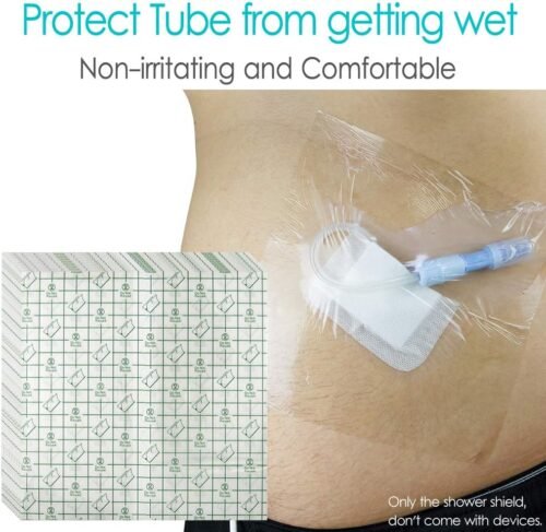 Waterproof Shower Cover Shields for Dialysis Port Picc Line Chest Catheter PD Peritoneal Dialysis Chemo Port Feeding Tube Shower Protector 8" x 8" (Pack of 25) - 이미지 3