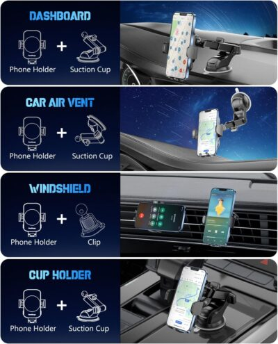 Wireless Car Charger, Fast Charging Phone Holder 3 in 1 Phone Mount Auto Clamping Car Accessories Compatible with iPhone 16 15 14 13 12 11 Xs XR, Samsung S23 Ultra S22 S21 S20/S10+ S9+ Note 9 - 이미지 3