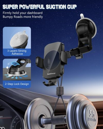 Wireless Car Charger, Fast Charging Phone Holder 3 in 1 Phone Mount Auto Clamping Car Accessories Compatible with iPhone 16 15 14 13 12 11 Xs XR, Samsung S23 Ultra S22 S21 S20/S10+ S9+ Note 9 - 이미지 7