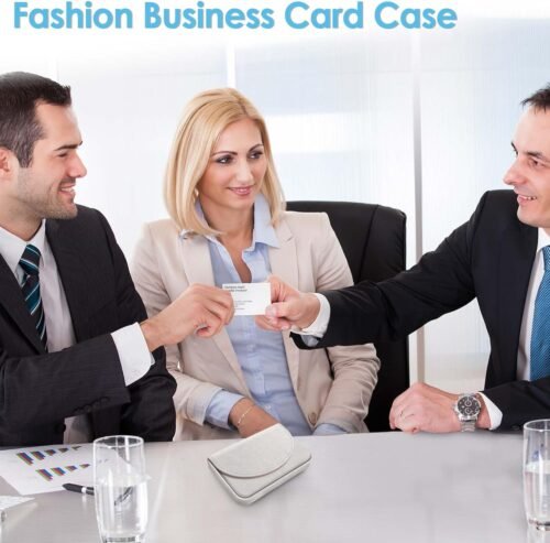 Business Card Holder，PU Leather Business Card Case Color Printing Pattern Card Holder Wallet，Pockets Magnetic Credit Card Holders for Men and Women，White - 이미지 4