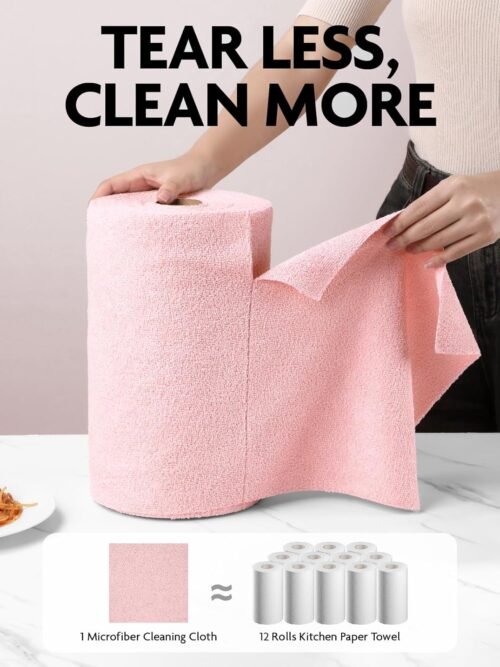 Fantasticlean Microfiber Cleaning Cloth Roll -75 Pack, Tear Away Microfiber Towels, 12" x 12", Reusable, Washable, Scratch Free, Ultra Absorbent Dish Rags for Car, Home, Garage or Shop (Pink) - 이미지 2