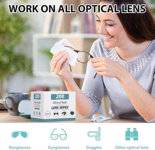 200 Count Lens Wipes for Eyeglasses, Eyeglass Lens Cleaning Wipes Pre-moistened Individually Wrapped Sracth-Free Streak-Free Eye Glasses Cleaner Wipes for Sunglass, Camera Lens, Goggles - 이미지 2