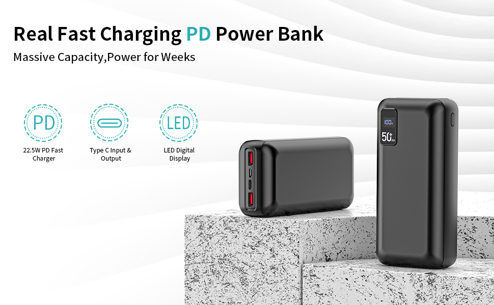 Power Bank 50000mAh 22.5W Fast Charging Portable Charger USB-C Quick Charge with 3 Outputs & 2 Inputs LED Display Huge Capacity External Battery Pack for Most Electronic Devices on The Market 9 Power Bank 50000mAh 22.5W Fast Charging Portable Charger USB-C Quick Charge with 3 Outputs & 2 Inputs LED Display Huge Capacity External Battery Pack for Most Electronic Devices on The Market-