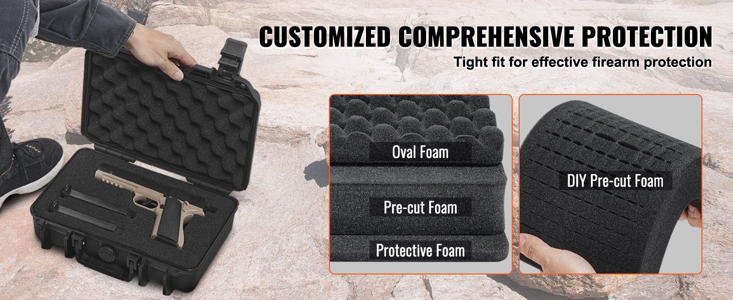 VEVOR Hard Pistol Cases with Pre-cut PU Foam, Waterproof & Dustproof Hard Gun Case for 1 Pistol, 12.59×9.01×4.4 in Lockable Pistol Case, Black 12 VEVOR Hard Pistol Cases with Pre-cut PU Foam, Waterproof & Dustproof Hard Gun Case for 1 Pistol, 12.59×9.01×4.4 in Lockable Pistol Case, Black-