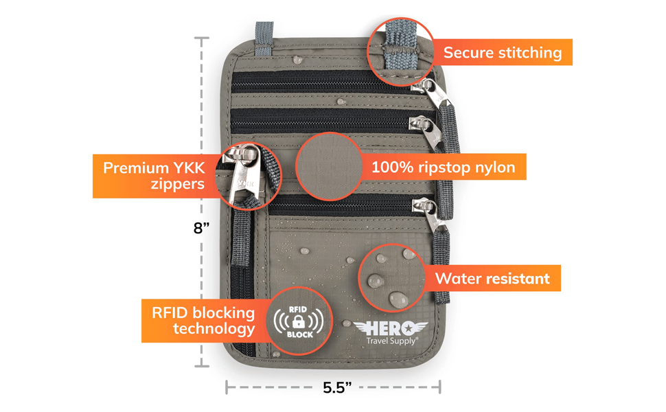 HERO Neck Wallet, RFID Blocking Passport Holder - Easy to Conceal and Pouch 12 HERO Neck Wallet, RFID Blocking Passport Holder - Easy to Conceal and Pouch-