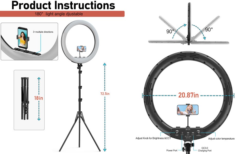Hagibis 21 inch Ring Light with Stand Outer 55W 5600k Dimmable LED Light, Tripod Stand,and Phone Holder,Remote Controller,Carrying Bag ,CRI 97+ 2540lux, for Streaming Home Office Zoom Call Lighting 12 Hagibis 21 inch Ring Light with Stand Outer 55W 5600k Dimmable LED Light, Tripod Stand,and Phone Holder,Remote Controller,Carrying Bag ,CRI 97+ 2540lux, for Streaming Home Office Zoom Call Lighting-