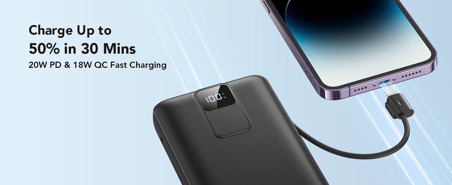 Charmast Portable Charger with Built-in Cables and Wall Plug, 20000mAh 20W USB C Power Bank Fast Charging Battery Pack Compatible with iPhone iPhone 16/15/14/13 Series, Samsung Google iPad etc 12 Charmast Portable Charger with Built-in Cables and Wall Plug, 20000mAh 20W USB C Power Bank Fast Charging Battery Pack Compatible with iPhone iPhone 16/15/14/13 Series, Samsung Google iPad etc-
