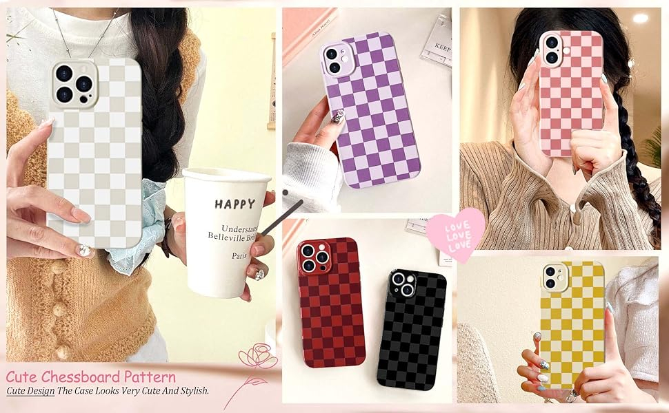 NITITOP Compatible with iPhone 15 Case Cute Aesthetic Checkerboard Checkered Pattern for Women Girl Trendy Slim Fit TPU Silicone Shockproof Full Camera Protection Cover - White 10 NITITOP Compatible with iPhone 15 Case Cute Aesthetic Checkerboard Checkered Pattern for Women Girl Trendy Slim Fit TPU Silicone Shockproof Full Camera Protection Cover - White-