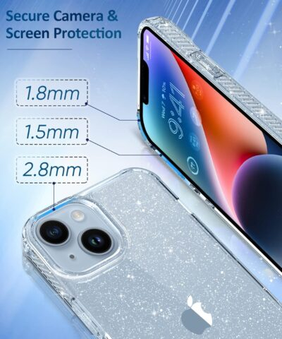 MIODIK for iPhone 14 Case with Screen Protector + Camera Lens Protector, [Non-Yellowing] Clear Glitter Phone Case, [Military-Grade Protective] Shockproof Women Cover for 6.1 Inch - Sparkle Clear - 이미지 6