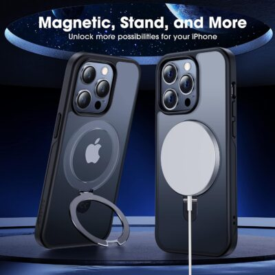 CASEKOO Designed for iPhone 14 Pro Max Case with Magnetic Invisible Stand [Military Drop Protection] [Compatible with MagSafe] Shockproof Slim Matte Translucent Promax Case 6.7 Inch, Black - 이미지 8