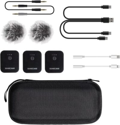 SONICAKE Wireless Lavalier Microphone 2.4GHz 164 ft/50M Range 10 Hrs, Dual Wireless Mic System(2 TX + 1 RX) for iPhone/Android/DSLR Camera/Camcorder,Vlog,Podcast,Live Streaming,Recording,Interview - 이미지 7