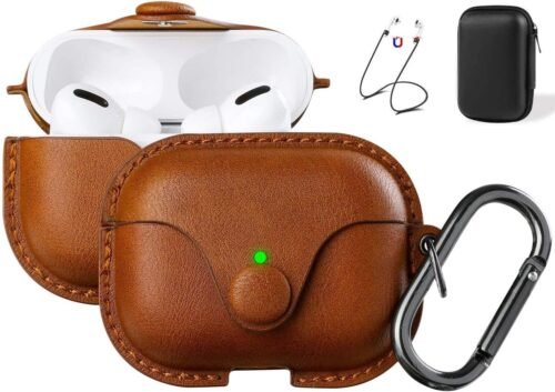 Maxjoy for AirPods Pro 2 Case Leather, Airpods Pro Leather Case Cover with Keychain Airpod Strap Compatible with Apple Airpod Pros 2nd Generation 2023 2022/AirPods Pros 2019 (Front LED Visible), Brown
