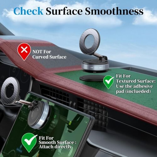 PlusAcc Vacuum Magnetic Phone Holder for Car - Suction Cup Phone Mount 360° Rotatable Foldable Portable Strong Magnet Stand for iPhone 16/15/14/13 in Gym, Mirror, Smooth Surface, All Vehicles - 이미지 2