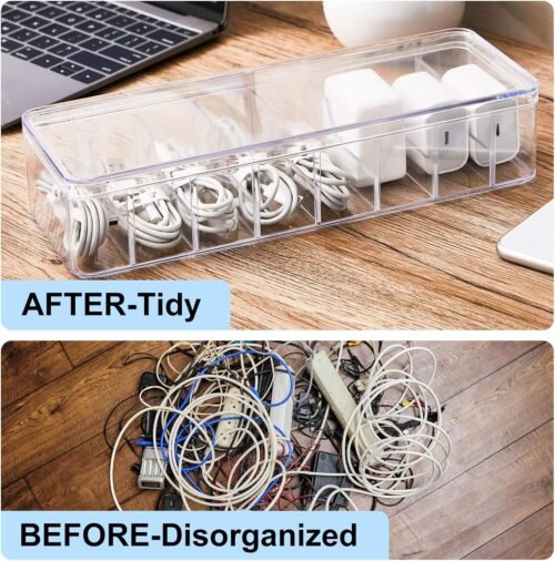 Tatuo 4 Pcs Cable Organizer with 40 Wire Ties, Clear Plastic Cord Charger Storage Box with Clear Lid for Home Office Desk Organization and Accessories - 이미지 4
