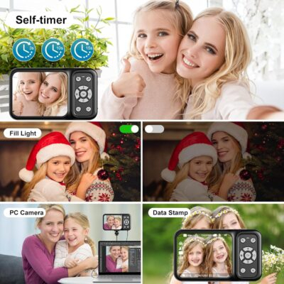 Digital Camera, 4K 64MP Dual Screens Camera, 18X Zoom, Point and Shoot Digital Camera with 64GB TF Card & 2 Batteries, Portable Rechargeable Small Camera for Kids Teens Adult, Black - 이미지 6