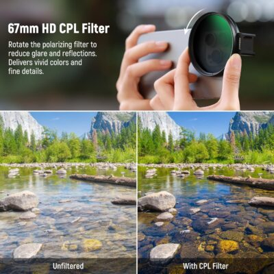 NEEWER CPL Filter for Phone, 67mm Camera Lens Polarizing Filter with Metal Cold Shoe Phone Clip Compatible with iPhone 16 15 Pro Max Plus 14 13 Pro Max Mini 12 11 X XS Max Samsung Galaxy, FL-27 - 이미지 2