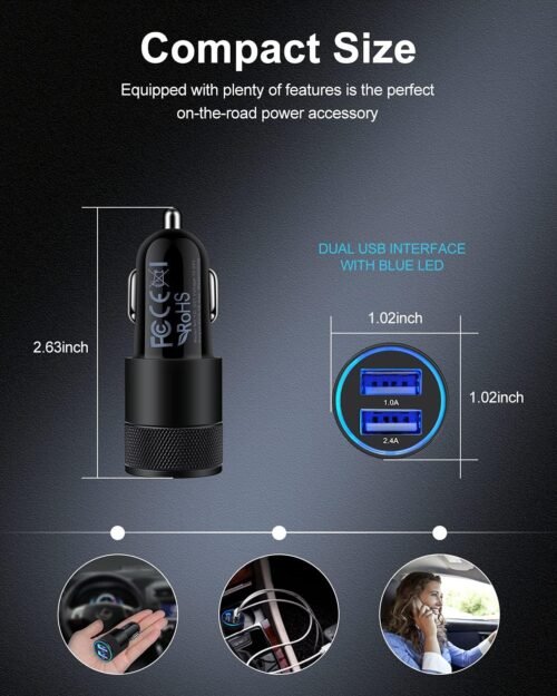 [5pcs] Car Charger Adapter, AILKIN USB Multi Port Cigarette Lighter Fast Charging Power Block plug for iPhone 16 15 14 13 Pro Max, Samsung Galaxy S24 Ultra S8 LG Moto, 3.4A Dual Cargador Carro for Car - 이미지 4