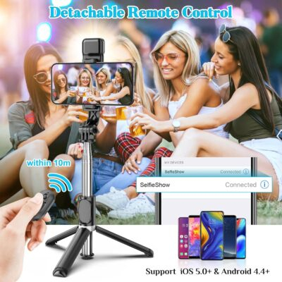Portable 41 Inch Selfie Stick Phone Tripod with Wireless Remote Extendable Tripod Stand 360 Rotation Compatible with iPhone 14 13 12 11 pro Xs Max Xr X 8 7 6 Plus, Android Samsung Smartphone - 이미지 4