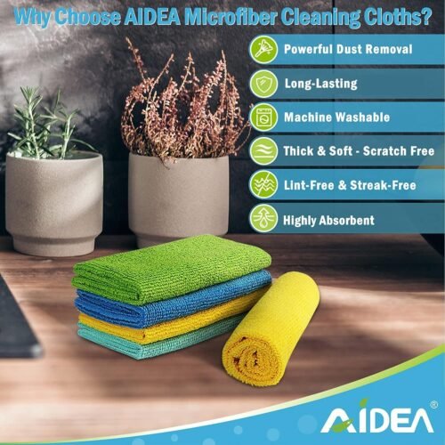 AIDEA Microfiber Cleaning Cloth, 100PK, Soft Absorbent Rags, Microfiber Towels for Cars, Kitchen Towels, Dusting Cloth for Home, Window, Cleaning Supplies, 12"×12" - 이미지 5
