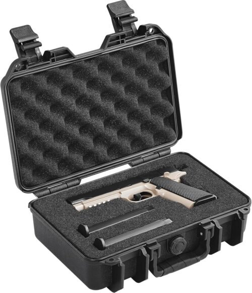 VEVOR Hard Pistol Cases with Pre-cut PU Foam, Waterproof & Dustproof Hard Gun Case for 1 Pistol, 12.59×9.01×4.4 in Lockable Pistol Case, Black