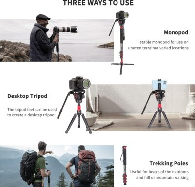 Avella CD324 Carbon Fiber Video Monopod Kit, with Fluid Head and Removable feet, 71 Inch Max Load 13.2 LB for Canon Nikon Sony Olympus Panasonic DSLR Camera - 이미지 5