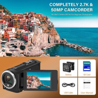 Camcorder Video Camera QHD 2.7K 50MP 16X Digital Zoom Vlogging Camera with LED Fill Light for YouTube, 2.8 Inch 270 Degree Rotation LCD Screen Camcorder with 32GB SD Card and Two Batteries - 이미지 7