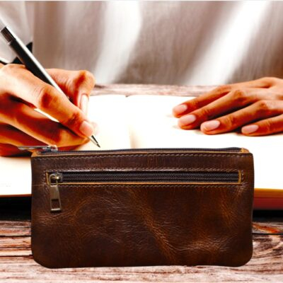 Vintage Leather Pencil Case Pouch, Pen Pouch for Work & University, for Men,Women/Leather Pencil Cases for Adults Perfect for Office/Tool Pouch Zipper Bag, Small Tool Bag - 이미지 5