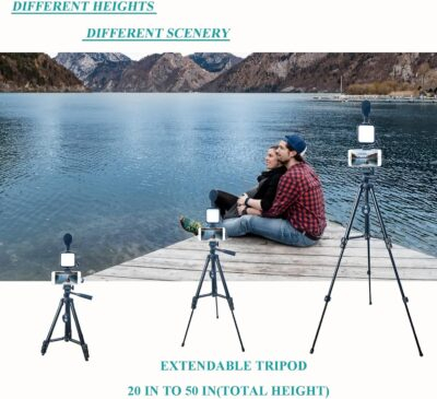 Vlogging Kit for iPhone, Vlogging kit for Android Phone,YouTube Starter Kit with Two Tripods Light Microphone Remote and Jack Adapter - 이미지 2