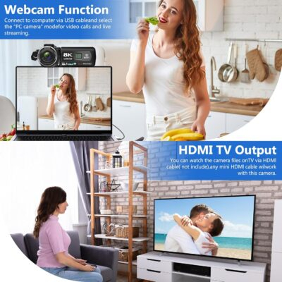 Video Camera 8k Camcorder 48MP UHD WiFi IR Night Vision Vlogging Camera for YouTube, 18X Digital Zoom 3.0“ LCD Screen Digital Camera with Microphone, 32G SD Card, Remote Control and 2 Batteries - 이미지 6